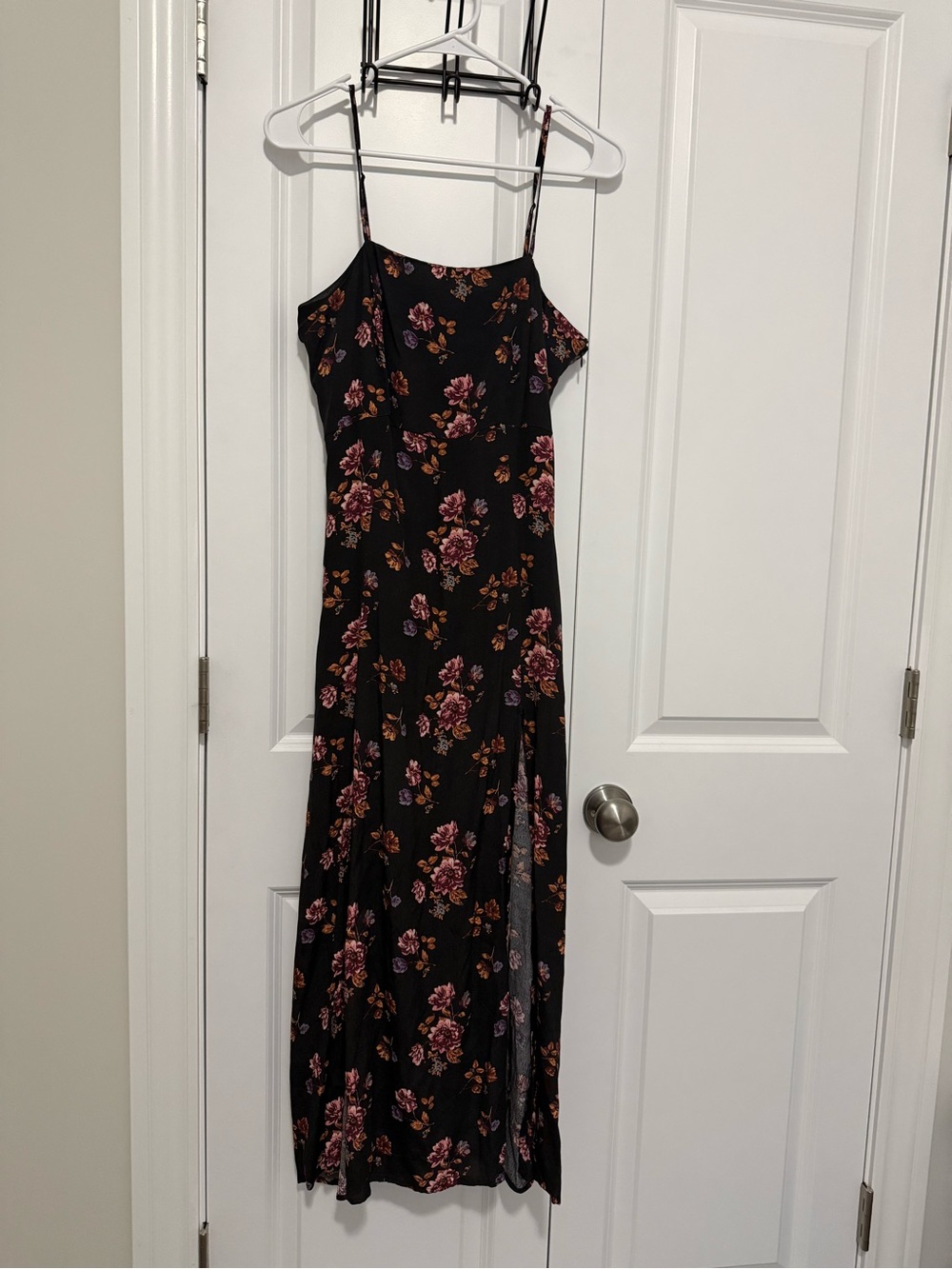 Forever 21 Black Floral Maxi Dress with Pink Accents